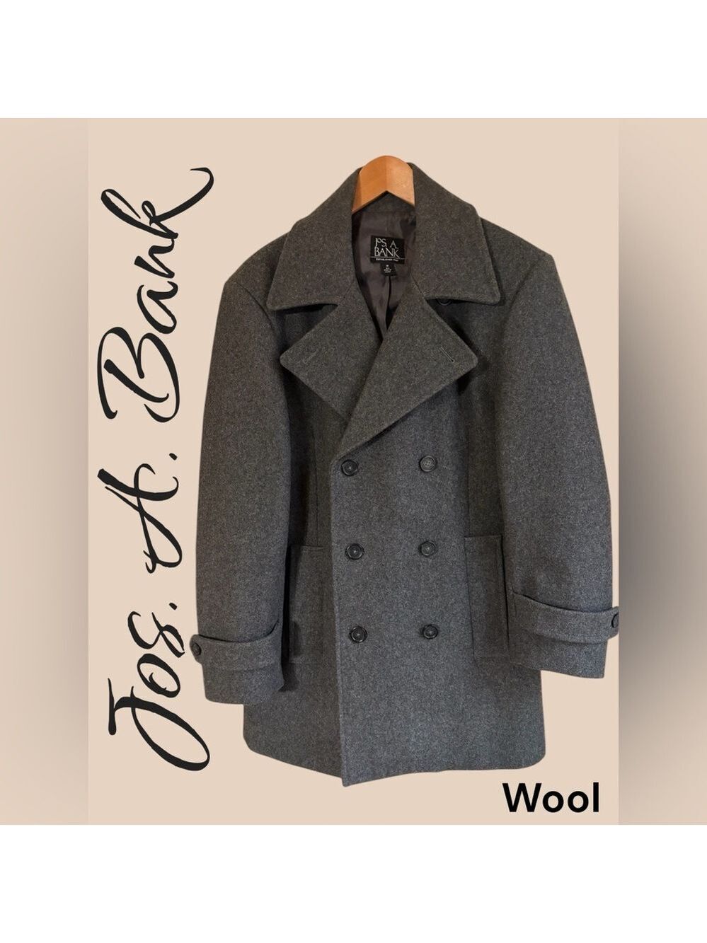 Jos. A. Bank Wool Pea Coat men’s medium regular. Charcoal gray. Like new! Sharp!